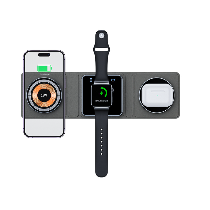 Carregador Rápido Sem Fio 3 em 1 para iPhone, IWatch e Airpods